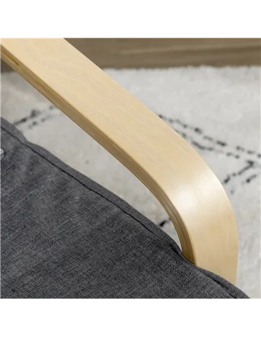 HOMCOM Wooden Armchair, Upholstered Linen Lounge Chair with Adjustable Footrest & Removable Cushion, Poang Chair for Living Room