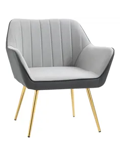 HOMCOM Velvet Armchairs, Upholstered Accent Chairs with Golden Steel Legs, Modern Vanity Chairs for Living Room and Bedroom, Lig