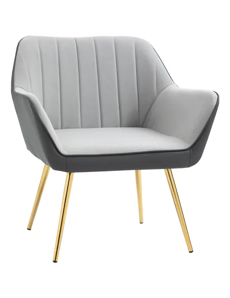 HOMCOM Velvet Armchairs, Upholstered Accent Chairs with Golden Steel Legs, Modern Vanity Chairs for Living Room and Bedroom, Lig