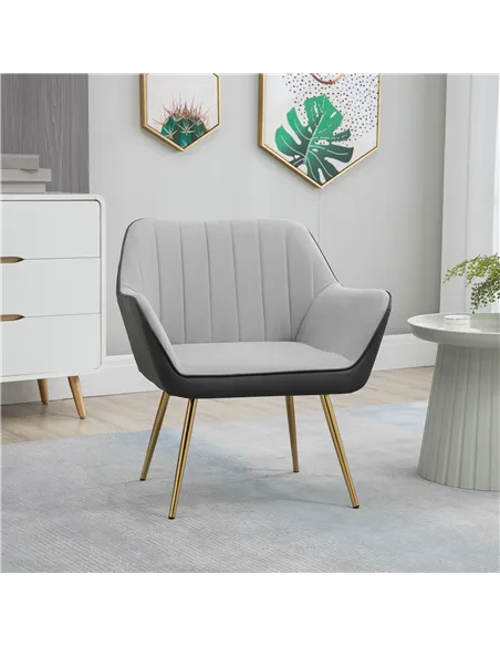 HOMCOM Velvet Armchairs, Upholstered Accent Chairs with Golden Steel Legs, Modern Vanity Chairs for Living Room and Bedroom, Lig