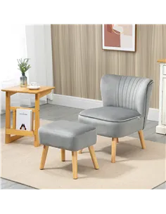 HOMCOM Velvet Accent Chair Occasional Tub Seat Padding Curved Back with Ottoman Wood Frame Legs Home Furniture Light Grey 2