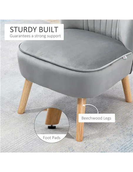 HOMCOM Velvet Accent Chair Occasional Tub Seat Padding Curved Back with Ottoman Wood Frame Legs Home Furniture Light Grey