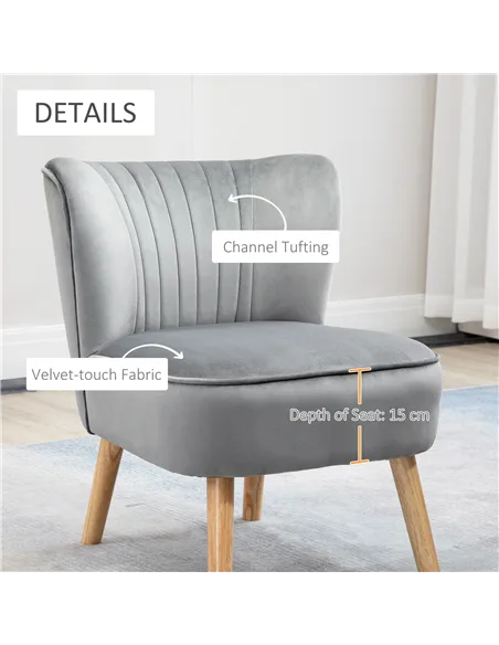 HOMCOM Velvet Accent Chair Occasional Tub Seat Padding Curved Back with Ottoman Wood Frame Legs Home Furniture Light Grey