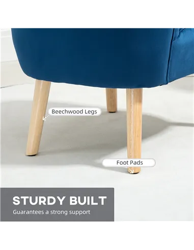 HOMCOM Velvet Accent Chair Occasional Tub Seat Padding Curved Back w/ Ottoman Wood Frame Legs Home Furniture, Dark Blue