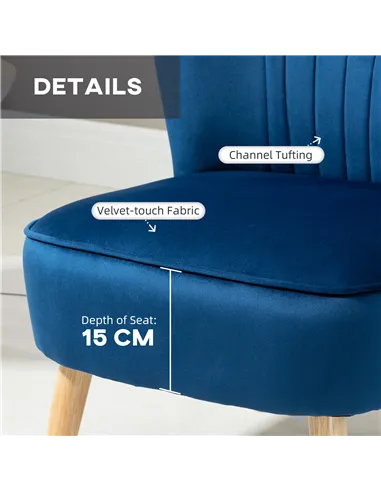 HOMCOM Velvet Accent Chair Occasional Tub Seat Padding Curved Back w/ Ottoman Wood Frame Legs Home Furniture, Dark Blue