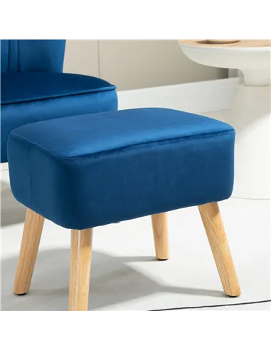 HOMCOM Velvet Accent Chair Occasional Tub Seat Padding Curved Back w/ Ottoman Wood Frame Legs Home Furniture, Dark Blue