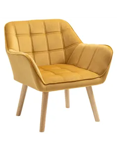 HOMCOM Modern Armchair, Accent Chair with Wide Arms, Slanted Back and Rubber Wood Legs for Living Room, Bedroom, Home Office Yel