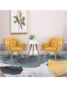 HOMCOM Modern Armchair, Accent Chair with Wide Arms, Slanted Back and Rubber Wood Legs for Living Room, Bedroom, Home Office Yel 2
