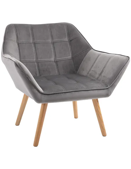 HOMCOM Armchair Accent Chair, Vanity Chair with Wide Arms, Slanted Back, Padding, Metal Frame, Wooden Legs, Home Bedroom Furnitu