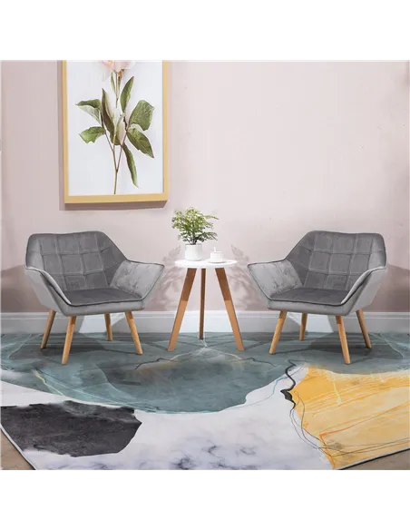 HOMCOM Armchair Accent Chair, Vanity Chair with Wide Arms, Slanted Back, Padding, Metal Frame, Wooden Legs, Home Bedroom Furnitu
