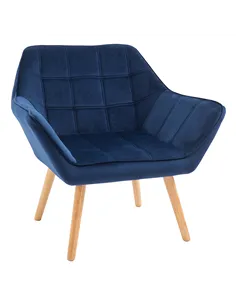HOMCOM Armchair Accent Chair Wide Arms Slanted Back Padding Steel Frame Wooden Legs Home Bedroom Furniture Seating Blue