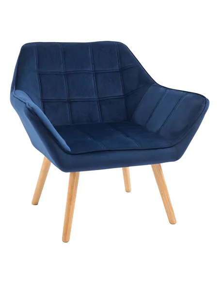 HOMCOM Armchair Accent Chair Wide Arms Slanted Back Padding Steel Frame Wooden Legs Home Bedroom Furniture Seating Blue