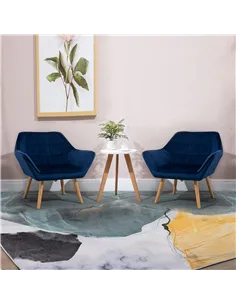HOMCOM Armchair Accent Chair Wide Arms Slanted Back Padding Steel Frame Wooden Legs Home Bedroom Furniture Seating Blue 2