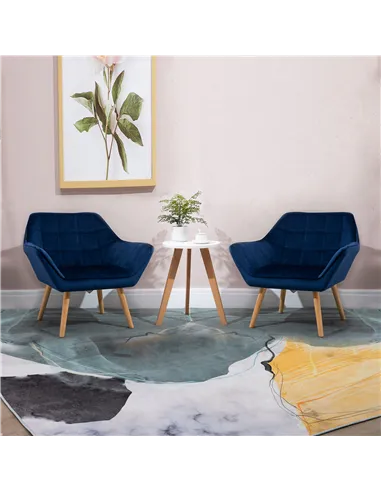 HOMCOM Armchair Accent Chair Wide Arms Slanted Back Padding Steel Frame Wooden Legs Home Bedroom Furniture Seating Blue