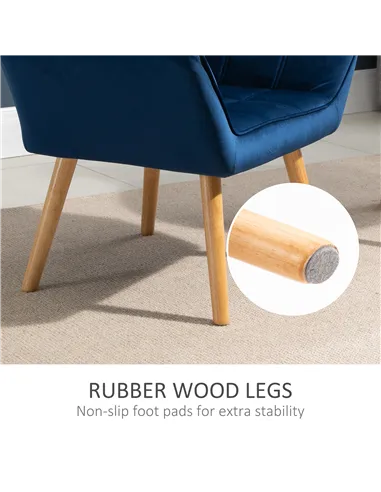 HOMCOM Armchair Accent Chair Wide Arms Slanted Back Padding Steel Frame Wooden Legs Home Bedroom Furniture Seating Blue