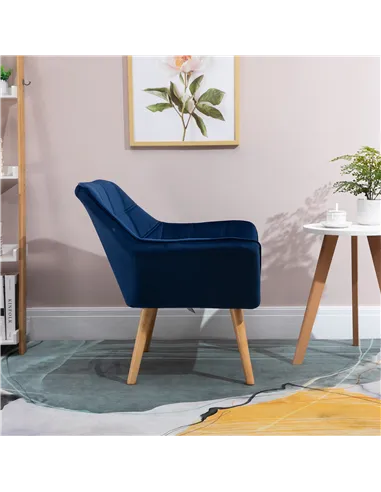 HOMCOM Armchair Accent Chair Wide Arms Slanted Back Padding Steel Frame Wooden Legs Home Bedroom Furniture Seating Blue