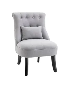 HOMCOM Fabric Single Sofa Dining Chair Tub Chair Upholstered W/ Pillow Solid Wood Leg Home Living Room Furniture Grey