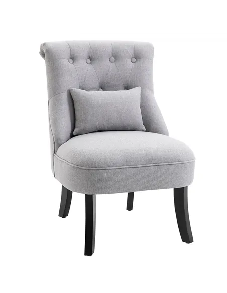 HOMCOM Fabric Single Sofa Dining Chair Tub Chair Upholstered W/ Pillow Solid Wood Leg Home Living Room Furniture Grey