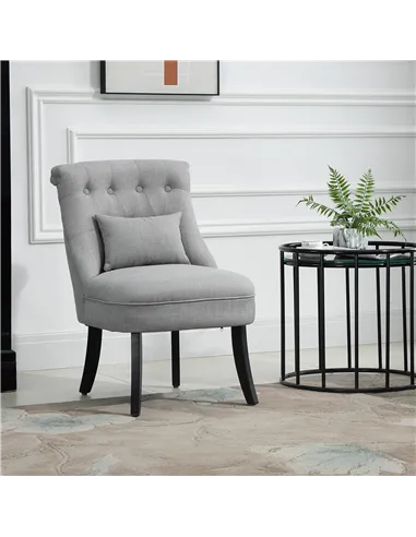 HOMCOM Fabric Single Sofa Dining Chair Tub Chair Upholstered W/ Pillow Solid Wood Leg Home Living Room Furniture Grey