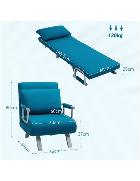 HOMCOM 4-in-1 Faux Suede Chair Bed - Blue