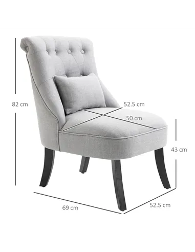 HOMCOM Fabric Single Sofa Dining Chair Tub Chair Upholstered W/ Pillow Solid Wood Leg Home Living Room Furniture Grey