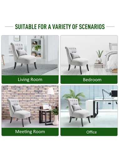 HOMCOM Fabric Single Sofa Dining Chair Tub Chair Upholstered W/ Pillow Solid Wood Leg Home Living Room Furniture Grey