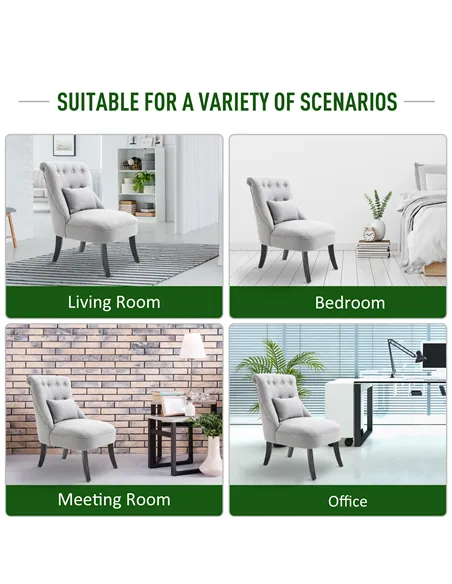 HOMCOM Fabric Single Sofa Dining Chair Tub Chair Upholstered W/ Pillow Solid Wood Leg Home Living Room Furniture Grey