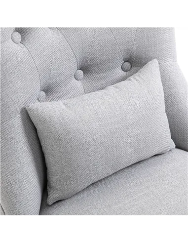 HOMCOM Fabric Single Sofa Dining Chair Tub Chair Upholstered W/ Pillow Solid Wood Leg Home Living Room Furniture Grey