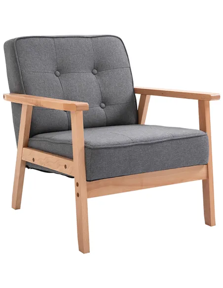 HOMCOM Minimalistic Wooden Frame Accent Chair, with Padded Seat - Dark Grey