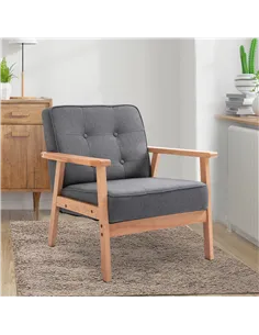 HOMCOM Minimalistic Wooden Frame Accent Chair, with Padded Seat - Dark Grey 2