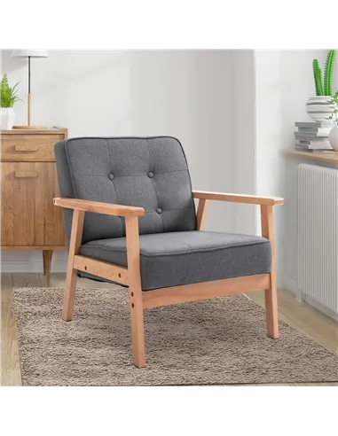 HOMCOM Minimalistic Wooden Frame Accent Chair, with Padded Seat - Dark Grey