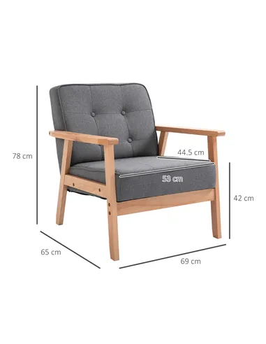 HOMCOM Minimalistic Wooden Frame Accent Chair, with Padded Seat - Dark Grey