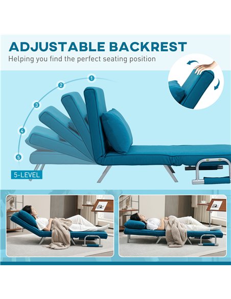 HOMCOM 4-in-1 Faux Suede Chair Bed - Blue