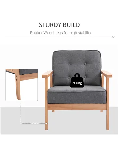 HOMCOM Minimalistic Wooden Frame Accent Chair, with Padded Seat - Dark Grey