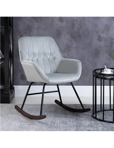 HOMCOM Rocking Chair Reading Accent Armchair with Steel Frame Sponge Padded for Living Room, Dining Room, Office, Balcony, Grey 