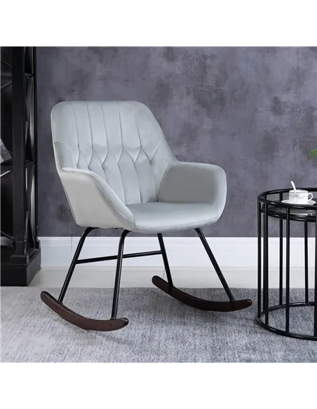 HOMCOM Rocking Chair Reading Accent Armchair with Steel Frame Sponge Padded for Living Room, Dining Room, Office, Balcony, Grey 
