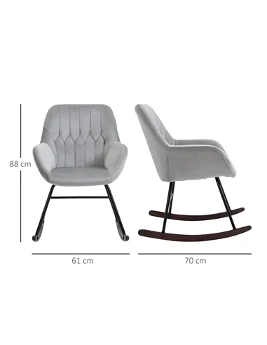 HOMCOM Rocking Chair Reading Accent Armchair with Steel Frame Sponge Padded for Living Room, Dining Room, Office, Balcony, Grey 