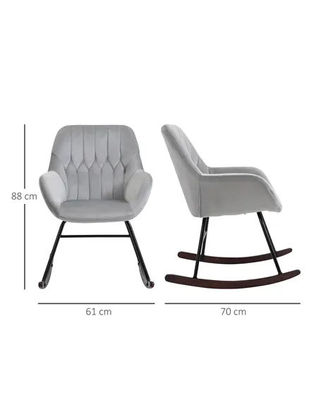 HOMCOM Rocking Chair Reading Accent Armchair with Steel Frame Sponge Padded for Living Room, Dining Room, Office, Balcony, Grey 