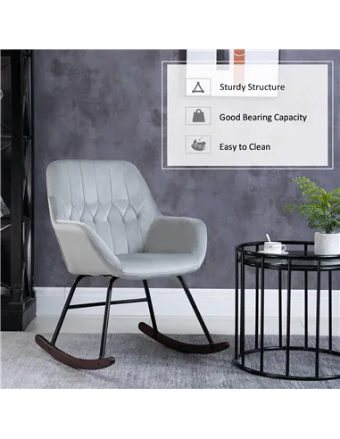 HOMCOM Rocking Chair Reading Accent Armchair with Steel Frame Sponge Padded for Living Room, Dining Room, Office, Balcony, Grey 