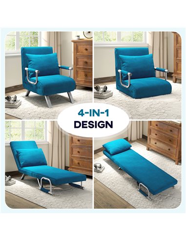 HOMCOM 4-in-1 Faux Suede Chair Bed - Blue