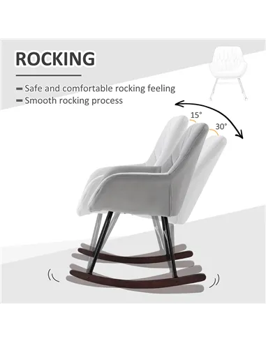 HOMCOM Rocking Chair Reading Accent Armchair with Steel Frame Sponge Padded for Living Room, Dining Room, Office, Balcony, Grey 