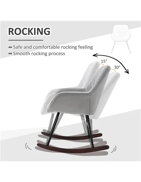 HOMCOM Rocking Chair Reading Accent Armchair with Steel Frame Sponge Padded for Living Room, Dining Room, Office, Balcony, Grey 