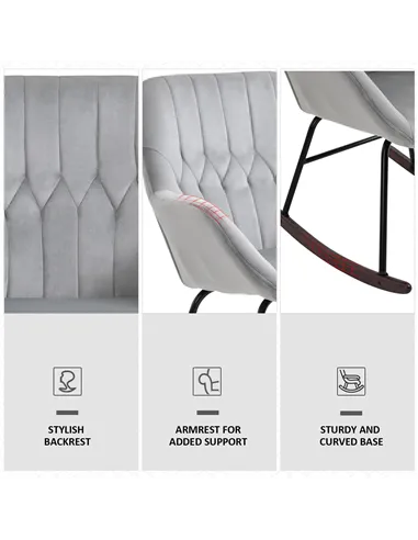 HOMCOM Rocking Chair Reading Accent Armchair with Steel Frame Sponge Padded for Living Room, Dining Room, Office, Balcony, Grey 