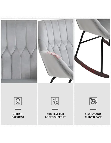 HOMCOM Rocking Chair Reading Accent Armchair with Steel Frame Sponge Padded for Living Room, Dining Room, Office, Balcony, Grey 