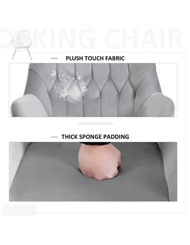 HOMCOM Rocking Chair Reading Accent Armchair with Steel Frame Sponge Padded for Living Room, Dining Room, Office, Balcony, Grey 