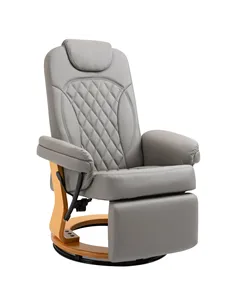 HOMCOM PU Recliner Chair with Footrest, Headrest, Round Wooden Base, Lounge Reading Armchair for Living Room, Bedroom and Office