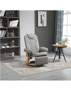 HOMCOM PU Recliner Chair with Footrest, Headrest, Round Wooden Base, Lounge Reading Armchair for Living Room, Bedroom and Office 2