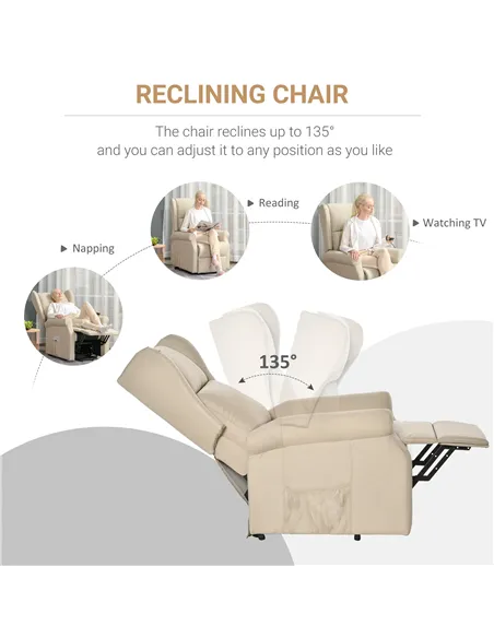 HOMCOM Power Lift Recliner Armchair, Electric Lift Chair for Elderly, Fabric Riser and Reclining Chair with Remote Control, Side