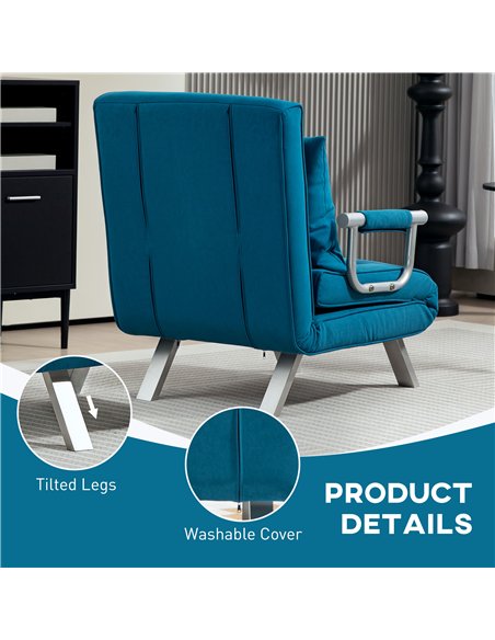 HOMCOM 4-in-1 Faux Suede Chair Bed - Blue