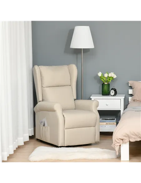 HOMCOM Power Lift Recliner Armchair, Electric Lift Chair for Elderly, Fabric Riser and Reclining Chair with Remote Control, Side